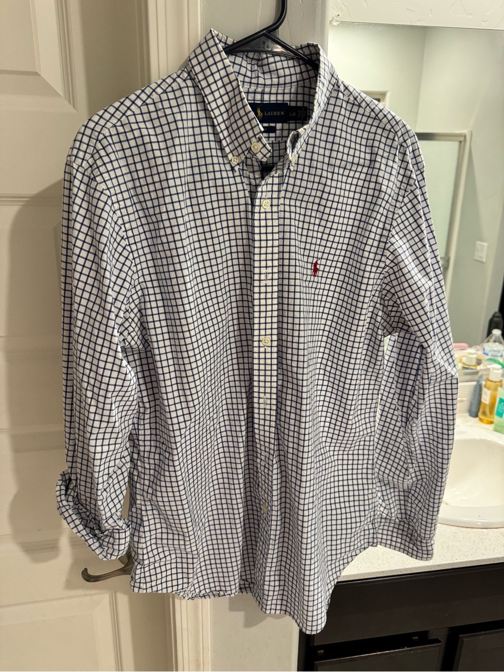 Ralph Lauren White Shirt with Navy Grid Check